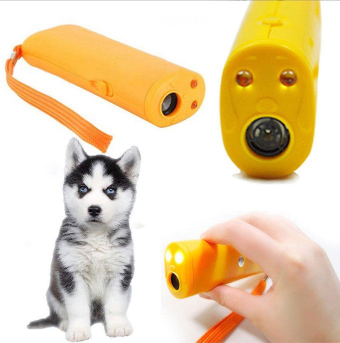 Boxed CJdropshipping ultrasonic dog trainer with flashlight, battery-free bark control device for effective dog barking management
