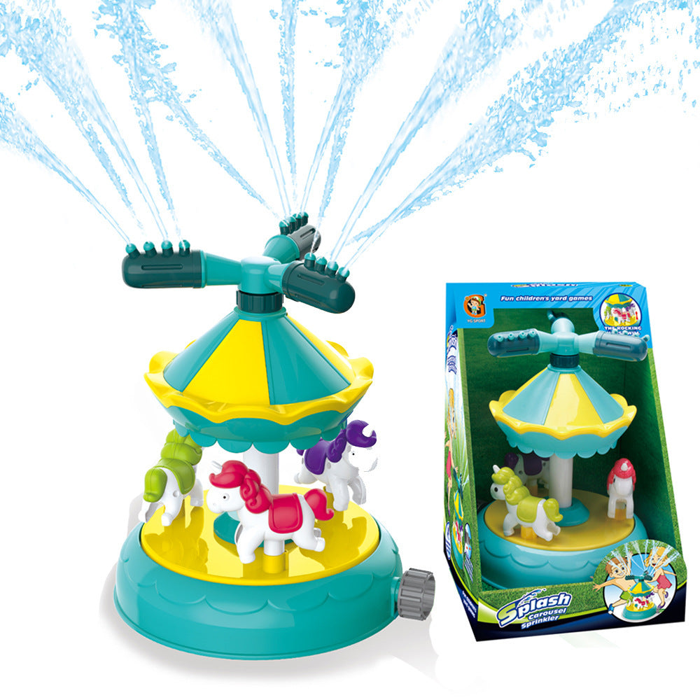 Colorful outdoor water sprinkler toy for kids, featuring cartoon design, perfect for summer yard play and baby bath fun.