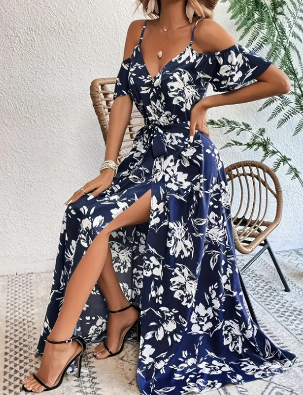 Printed Cold Shoulder Strap Dress