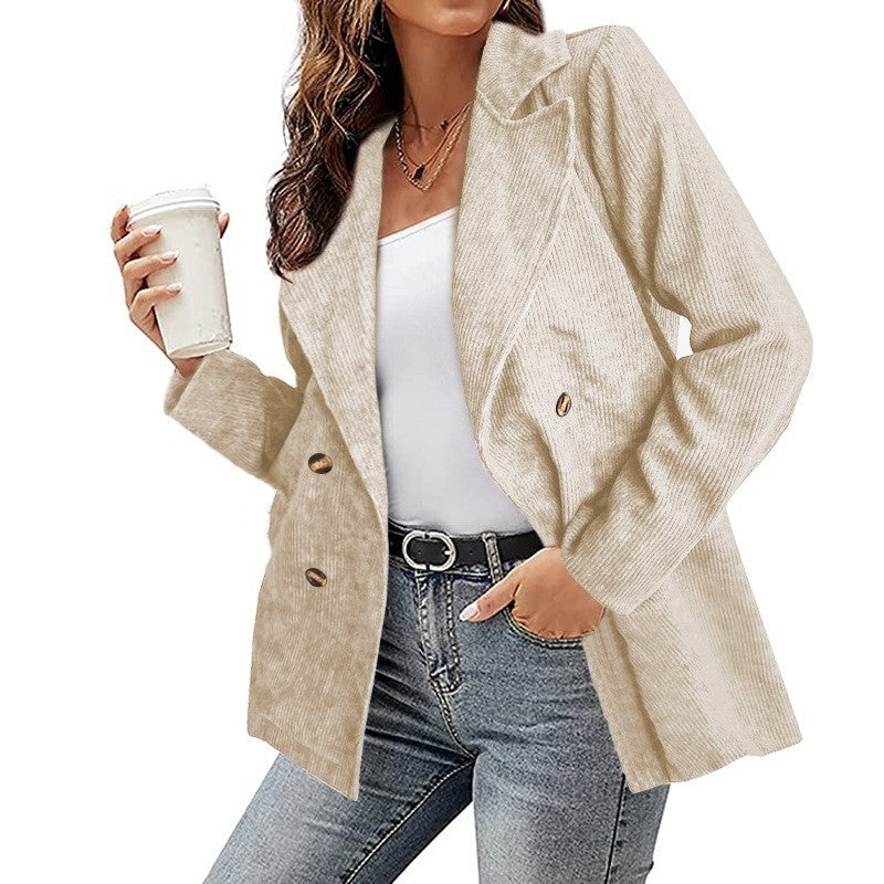 Women's double-breasted corduroy suit jacket in autumn and winter styles, casual chic from CJdropshipping.