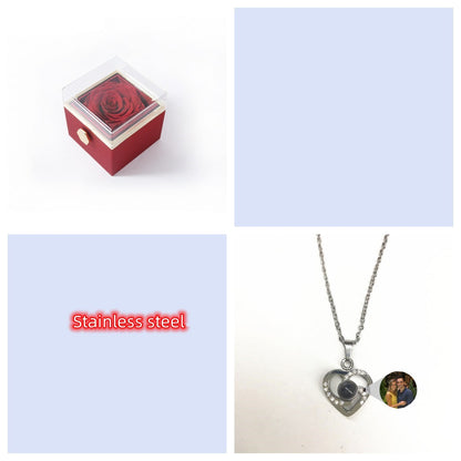 S925 Silver Romantic Colorful Photo Projection Necklace Heart Shaped Pendant Necklace