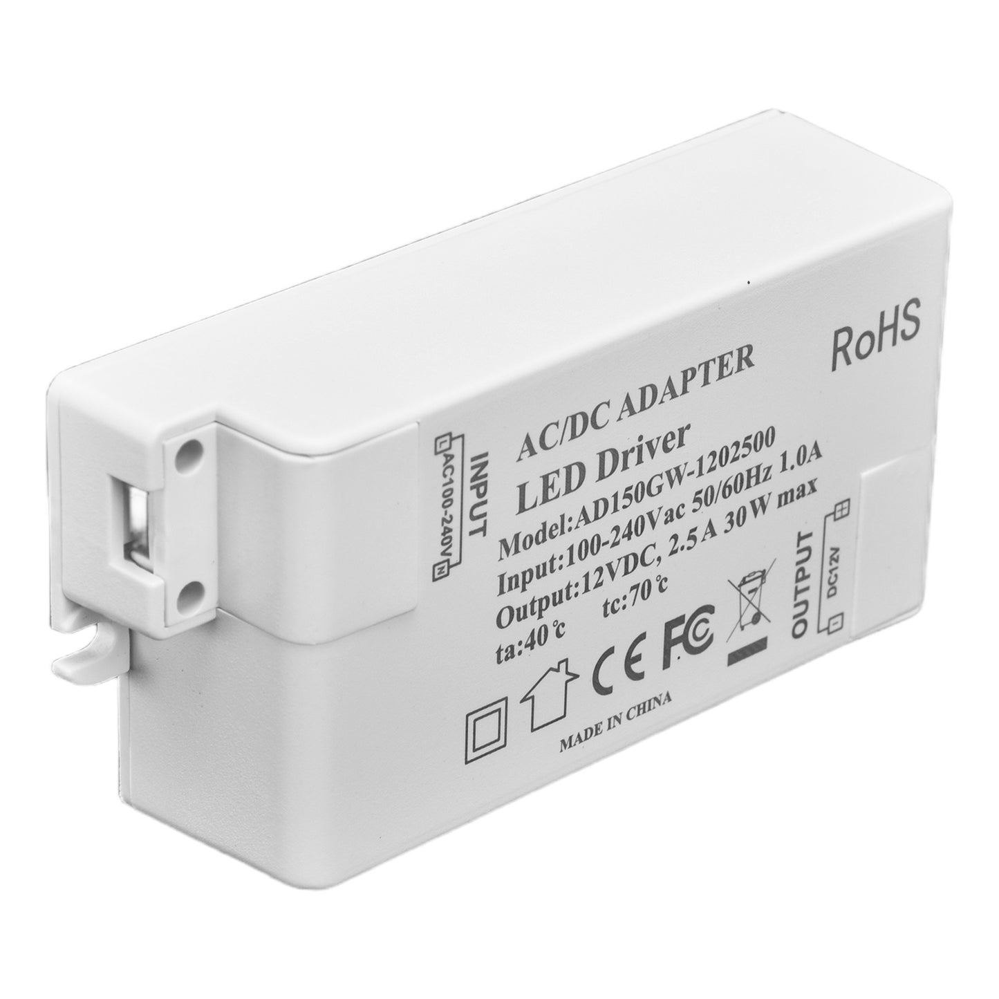 30W DC 12V 2.5A LED Driver Constant Voltage No Flicker LED Light Transformer for Bathroom Restroom AC 100‑240V